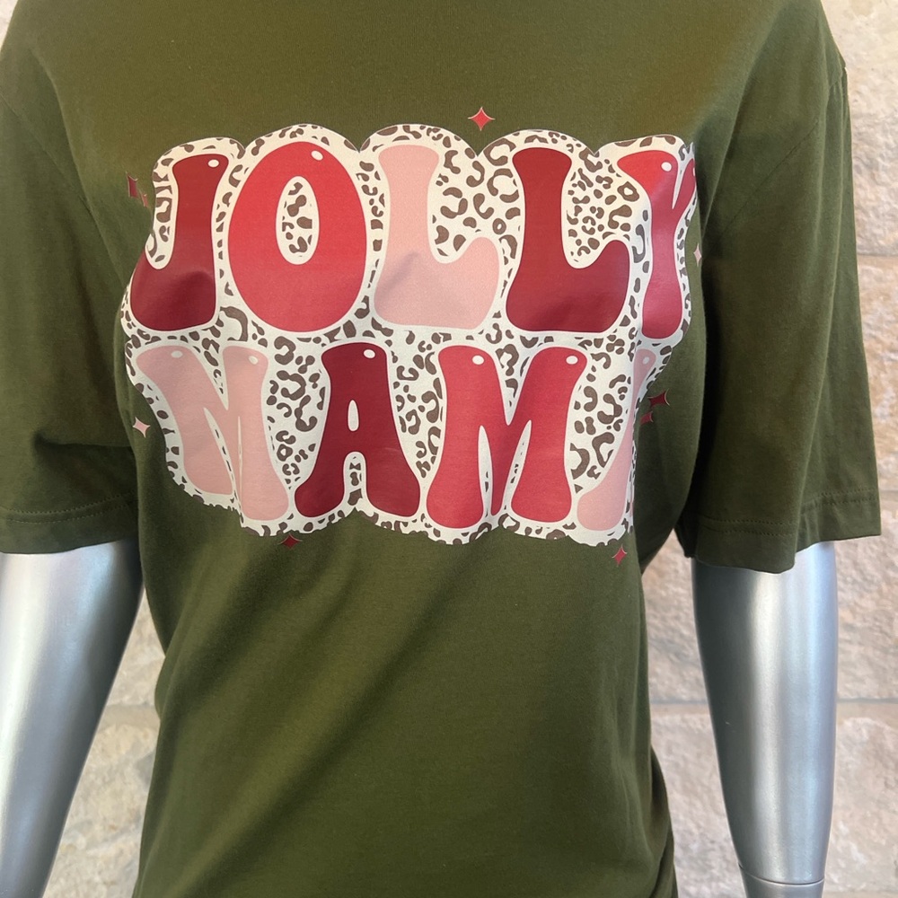 Jolly Mama Christmas Graphic Tee | Green Holiday Shirt | NWT